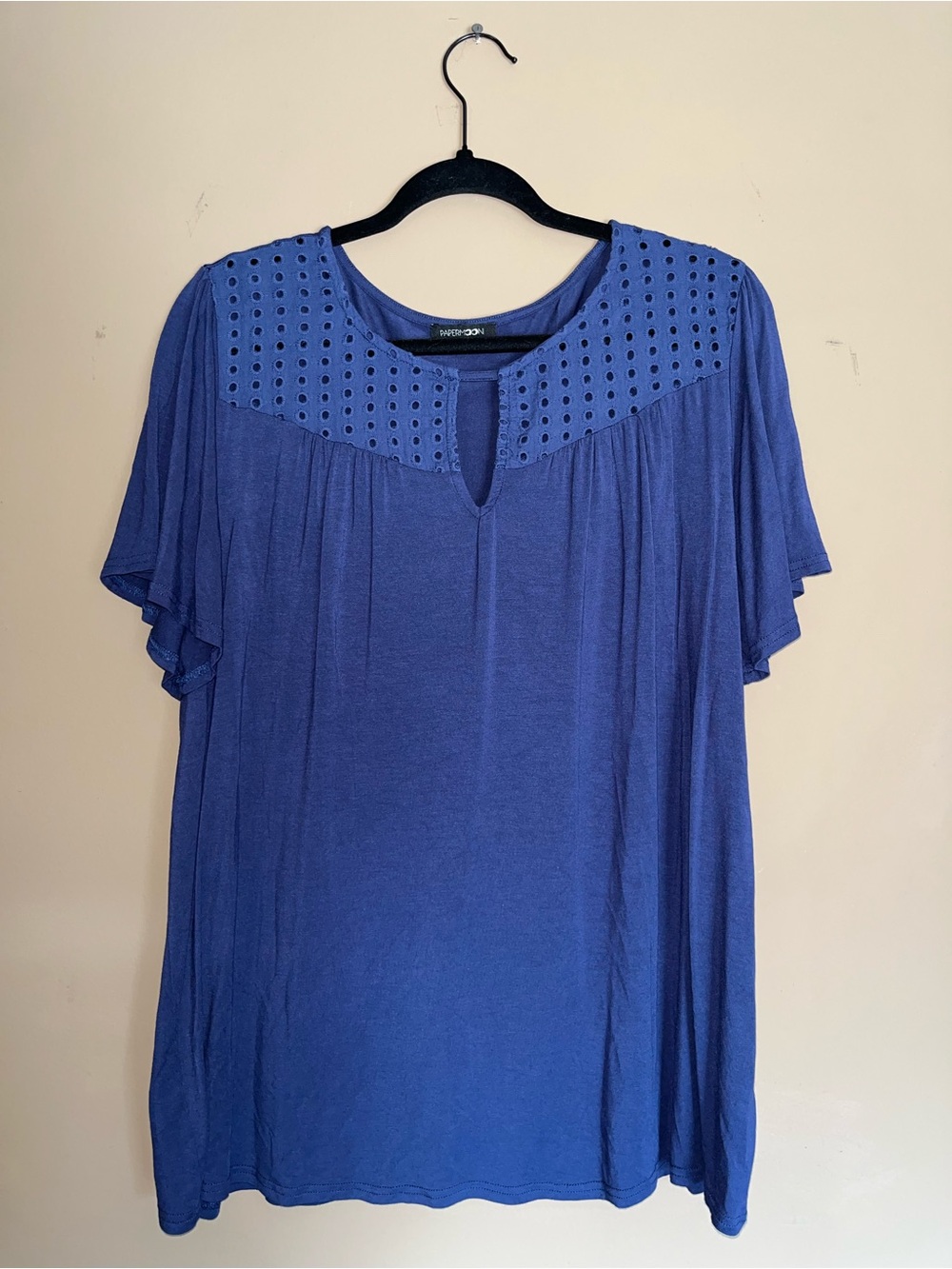 Papermoon Blue Eyelet Yoke Flutter Sleeve Blouse‎